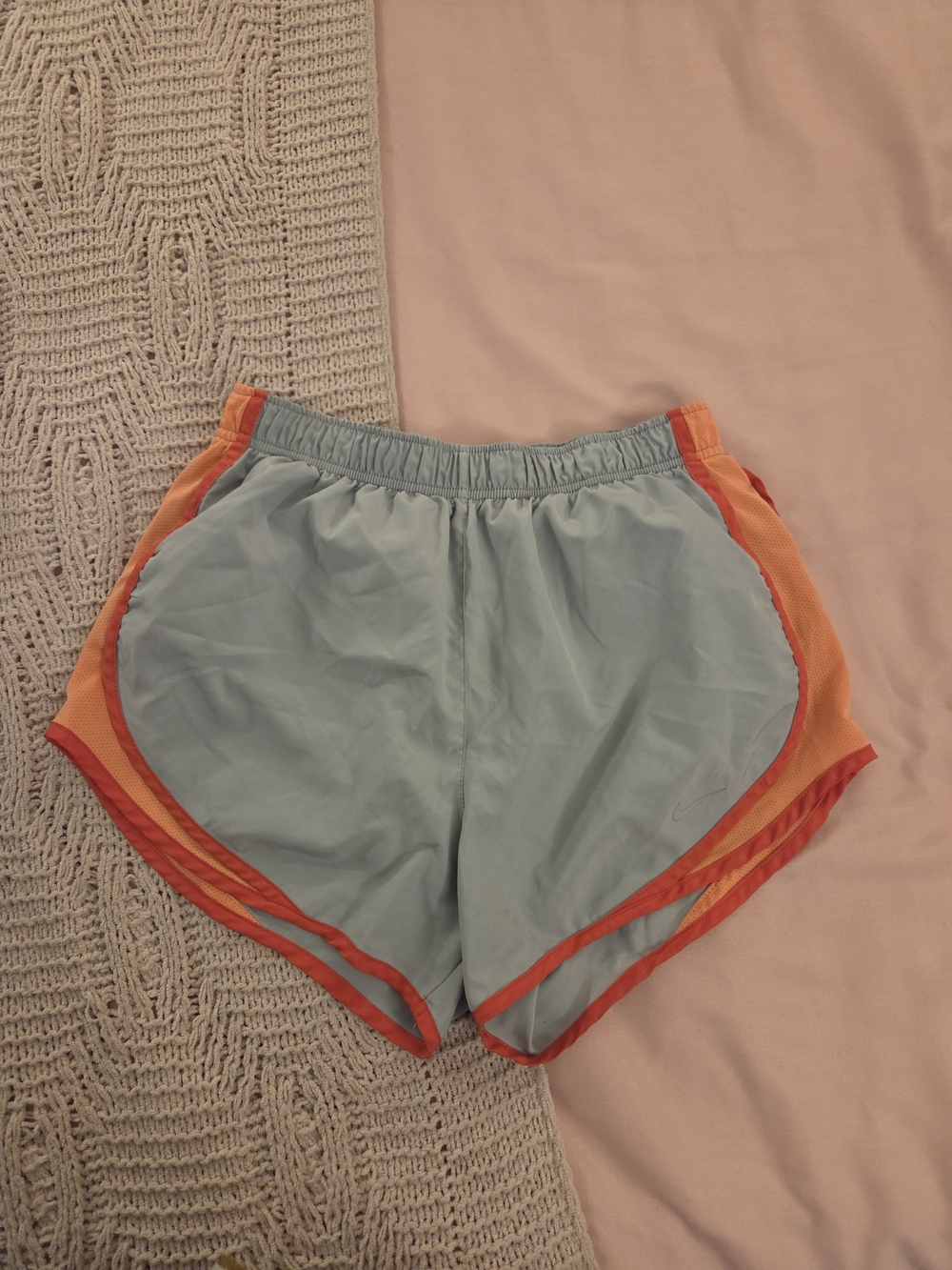 Nike Light Blue Athletic Shorts with Orange Trim